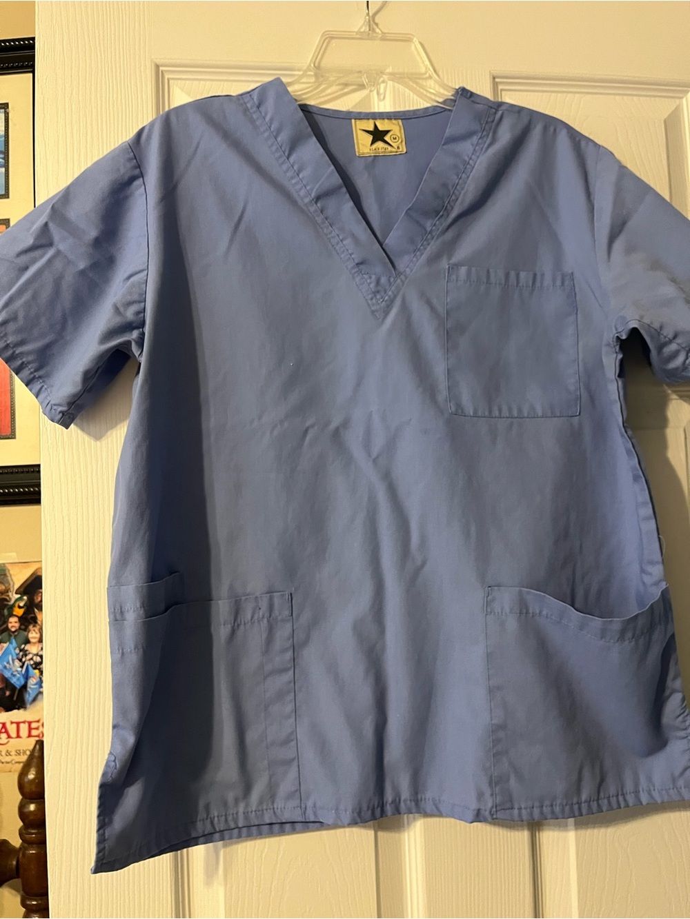 Unisex Light Blue Scrub Top - Short Sleeve Pocket Tee blackstar mefium
